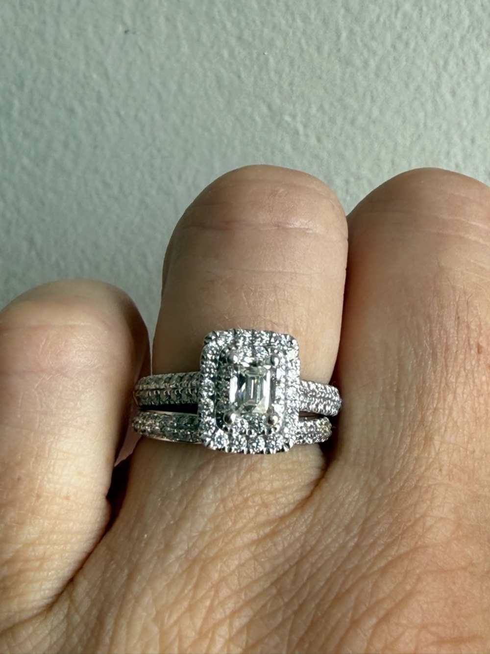 Kay Jewelers Radiant Halo Diamond Ring in White with Matching wedding band - Picture 5 of 15